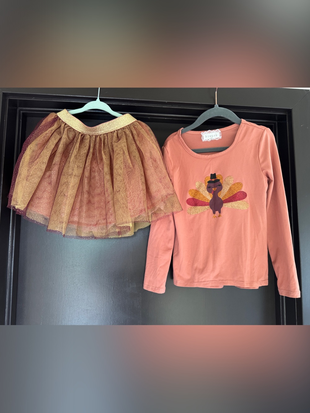 btween Peach and Gold Turkey Tutu Costume Set